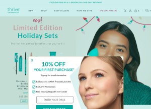 How thrivecausemetics.com looks like on a tablet such as an iPad.