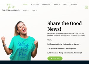 How thrivechristianapparel.com looks like on a tablet such as an iPad.