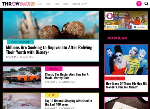 How throwbacks.com looks like on a tablet such as an iPad.