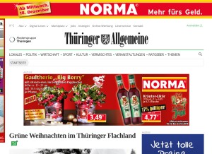 How thueringer-allgemeine.de looks like on a tablet such as an iPad.