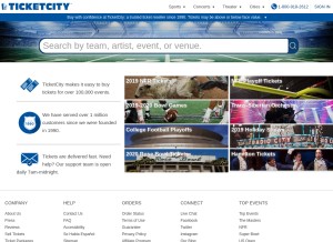 How ticketcity.com looks like on a tablet such as an iPad.