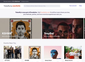 How ticketfly.com looks like on a tablet such as an iPad.