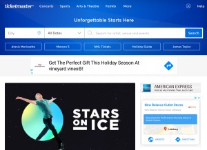 How ticketmaster.ca looks like on a tablet such as an iPad.