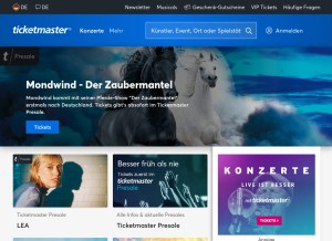 How ticketmaster.de looks like on a tablet such as an iPad.