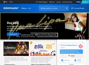 How ticketmaster.es looks like on a tablet such as an iPad.