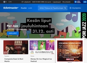 How ticketmaster.fi looks like on a tablet such as an iPad.