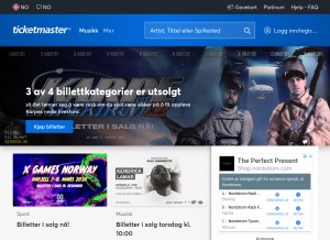 How ticketmaster.no looks like on a tablet such as an iPad.