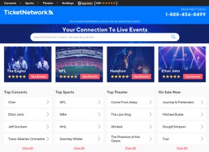 How ticketnetwork.com looks like on a tablet such as an iPad.