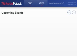How ticketswest.com looks like on a tablet such as an iPad.