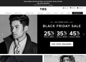 How ties.com looks like on a tablet such as an iPad.