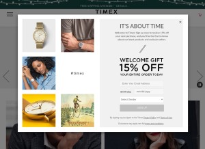 How timex.com looks like on a tablet such as an iPad.