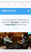 How timothysykes.com looks like on a mobile device such as an iPhone.