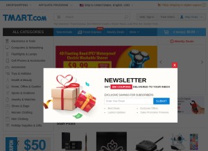 How tmart.com looks like on a tablet such as an iPad.