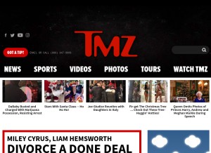 How tmz.com looks like on a tablet such as an iPad.