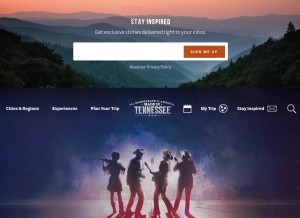 How tnvacation.com looks like on a tablet such as an iPad.