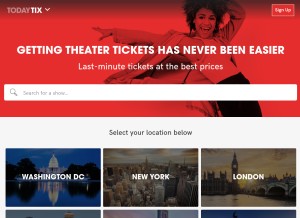 How todaytix.com looks like on a tablet such as an iPad.