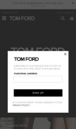 How tomford.com looks like on a mobile device such as an iPhone.