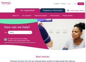 How tommys.org looks like on a tablet such as an iPad.