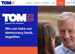 How tomsteyer.com looks like on a tablet such as an iPad.