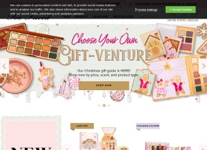 How toofaced.com looks like on a tablet such as an iPad.