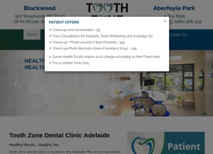 How toothzone.com.au looks like on a tablet such as an iPad.