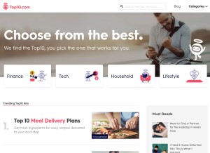 How top10.com looks like on a tablet such as an iPad.