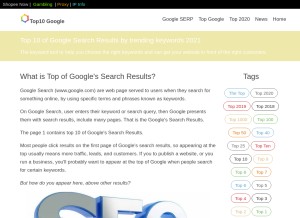 How top10google.net looks like on a tablet such as an iPad.