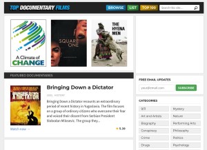 How topdocumentaryfilms.com looks like on a tablet such as an iPad.