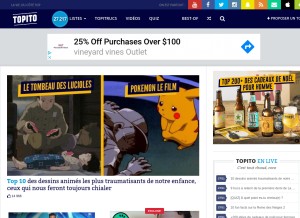 How topito.com looks like on a tablet such as an iPad.