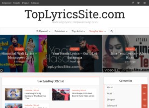 How toplyricssite.com looks like on a tablet such as an iPad.