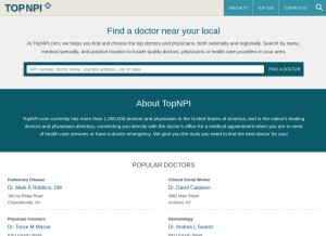 How topnpi.com looks like on a tablet such as an iPad.