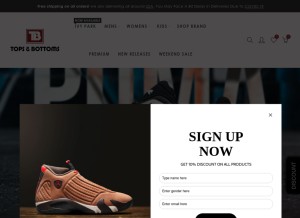 How topsandbottomsusa.com looks like on a tablet such as an iPad.