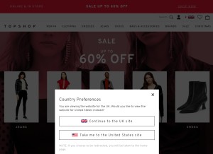 How topshop.com looks like on a tablet such as an iPad.