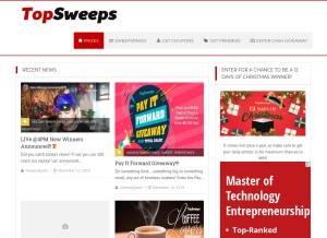 How topsweeps.com looks like on a tablet such as an iPad.