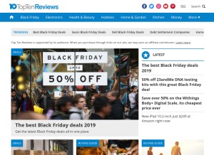 How toptenreviews.com looks like on a tablet such as an iPad.