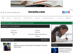 How toronto.com looks like on a tablet such as an iPad.