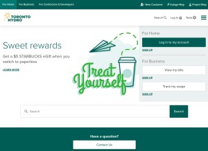 How torontohydro.com looks like on a tablet such as an iPad.