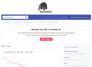 How torrents.io looks like on a tablet such as an iPad.