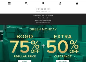 How torrid.com looks like on a tablet such as an iPad.