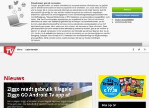 How totaaltv.nl looks like on a tablet such as an iPad.
