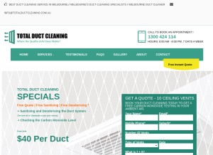 How totalductcleaning.com.au looks like on a tablet such as an iPad.