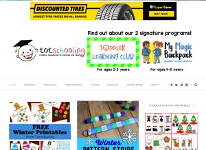 How totschooling.net looks like on a tablet such as an iPad.