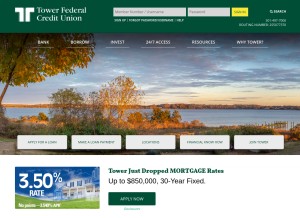 How towerfcu.org looks like on a tablet such as an iPad.