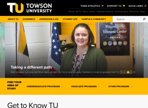 How towson.edu looks like on a tablet such as an iPad.