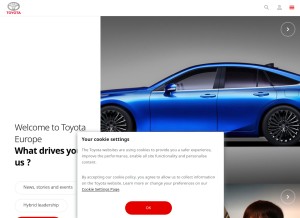 How toyota-europe.com looks like on a tablet such as an iPad.
