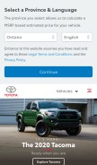 How toyota.ca looks like on a mobile device such as an iPhone.