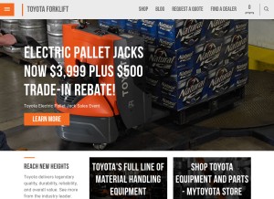 How toyotaforklift.com looks like on a tablet such as an iPad.