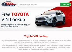 How toyotavinlookup.com looks like on a tablet such as an iPad.