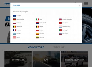 How toyotires.com looks like on a tablet such as an iPad.