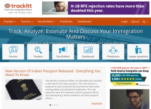 How trackitt.com looks like on a tablet such as an iPad.
